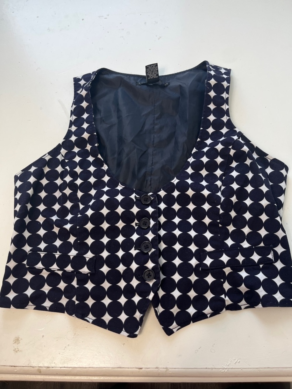Larry Levine Stretch Medium Navy Blue and White Deep V Button Up Vest
